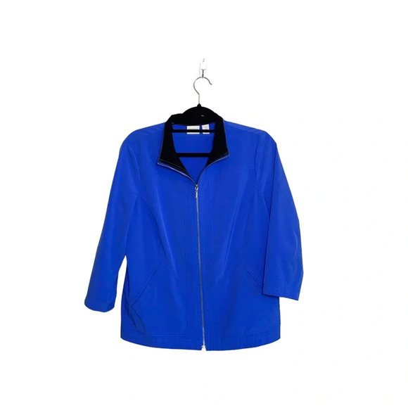 Weekends by Chico’s Blue 3/4 Sleeve Full Zip Windbreaker Jacket 1 Medium Women’s - Picture 11 of 11